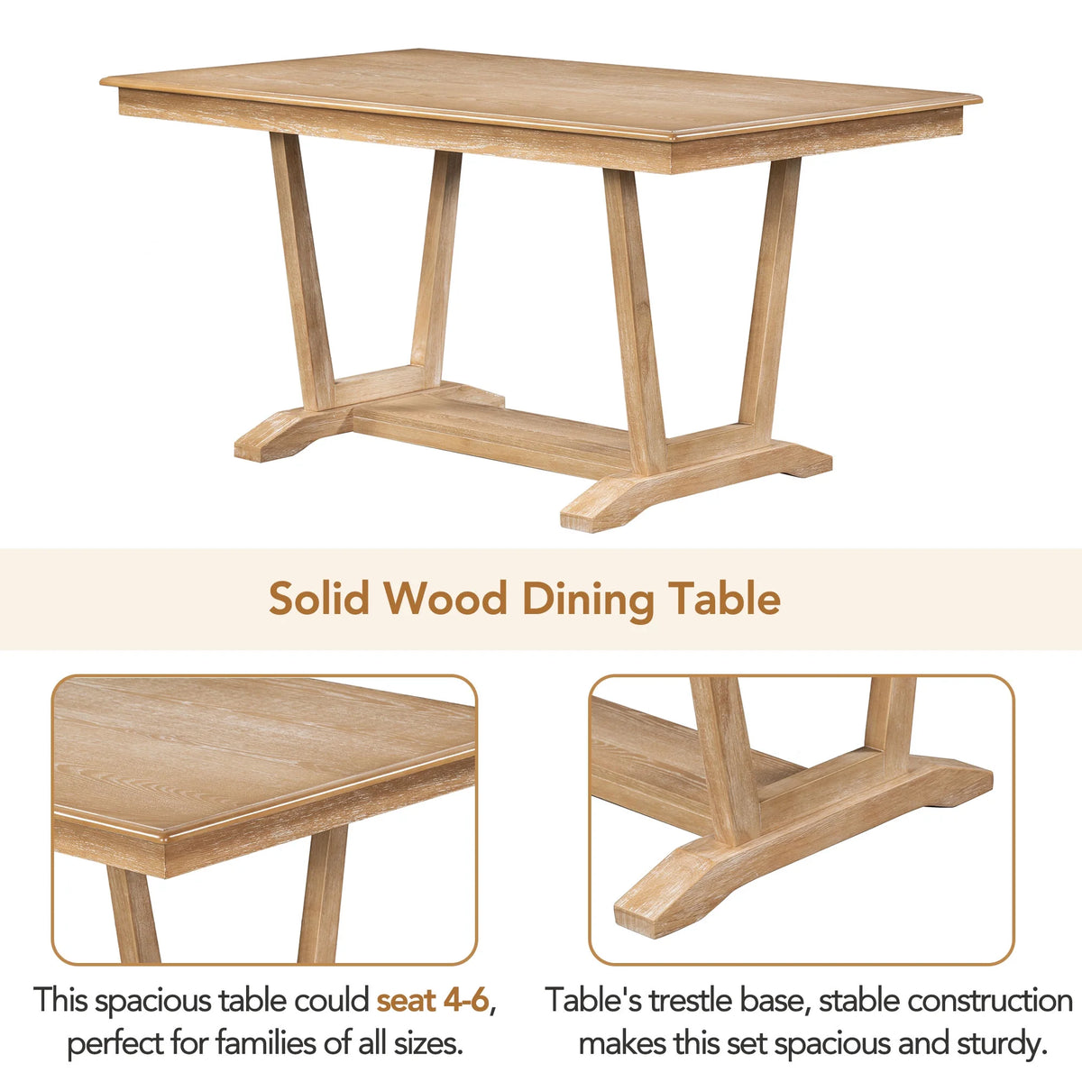 5 Piece Dining Table Set, Atumon Dining Table Set for 4, Wood Dining Room Set with 1 Table and 4 Upholstered Chairs, Farmhouse Dining Table Set for Kitchen Dining Room Apartment, Natural