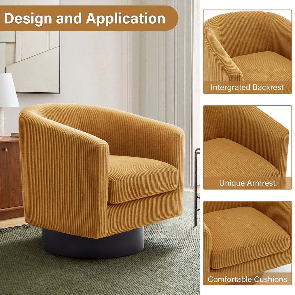 DREAMSIDEA Swivel Barrel Accent Chair for Living Room, Modern Upholstered Round Club Armchair-Cream