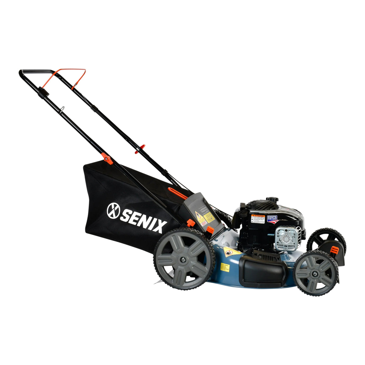 SENIX Gas Lawn Mower, 21-Inch, 140 cc 4-Cycle Briggs & Stratton Engine, 3-In-1 Push Lawnmower, 6-Position Height Adjustment with 11-Inch Rear Wheels, LSPG-M7, Blue