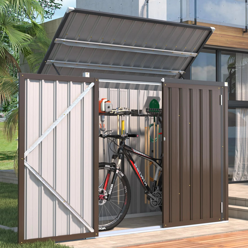AECOJOY 46 Cu ft. Outdoor Horizontal Storage Shed Wastebasket Enclosure Container Metal Garbarge Shed in White
