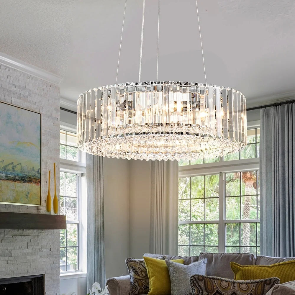 OYIPRO  6 - Light 19.7" Modern Round Crystal Chrome Chandelier Chrome Chrome