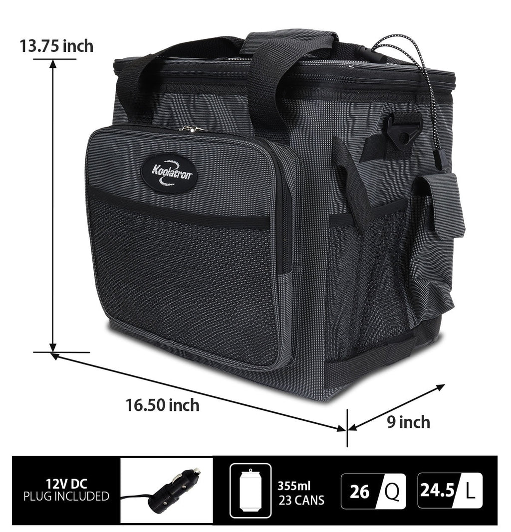 Koolatron 12V Electric Cooler Bag, 25L (26 qt), Collapsible, Gray/Black