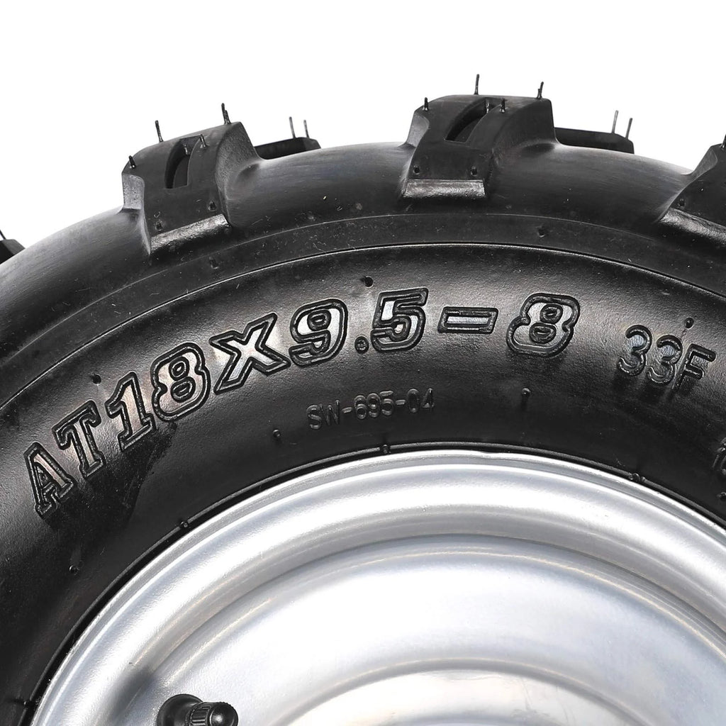 4 Pack 18x9.5-8 18x9.50-8 Tubeless Tire w/ 8" inch Wheel Rim 4 Bolt Pattern for ATV Quad Buggy Go Kart Lawn Mower 4 Wheelers Mini Bike Golf Cart Garden Tractor Utility Cart Turf Tires (4pcs)