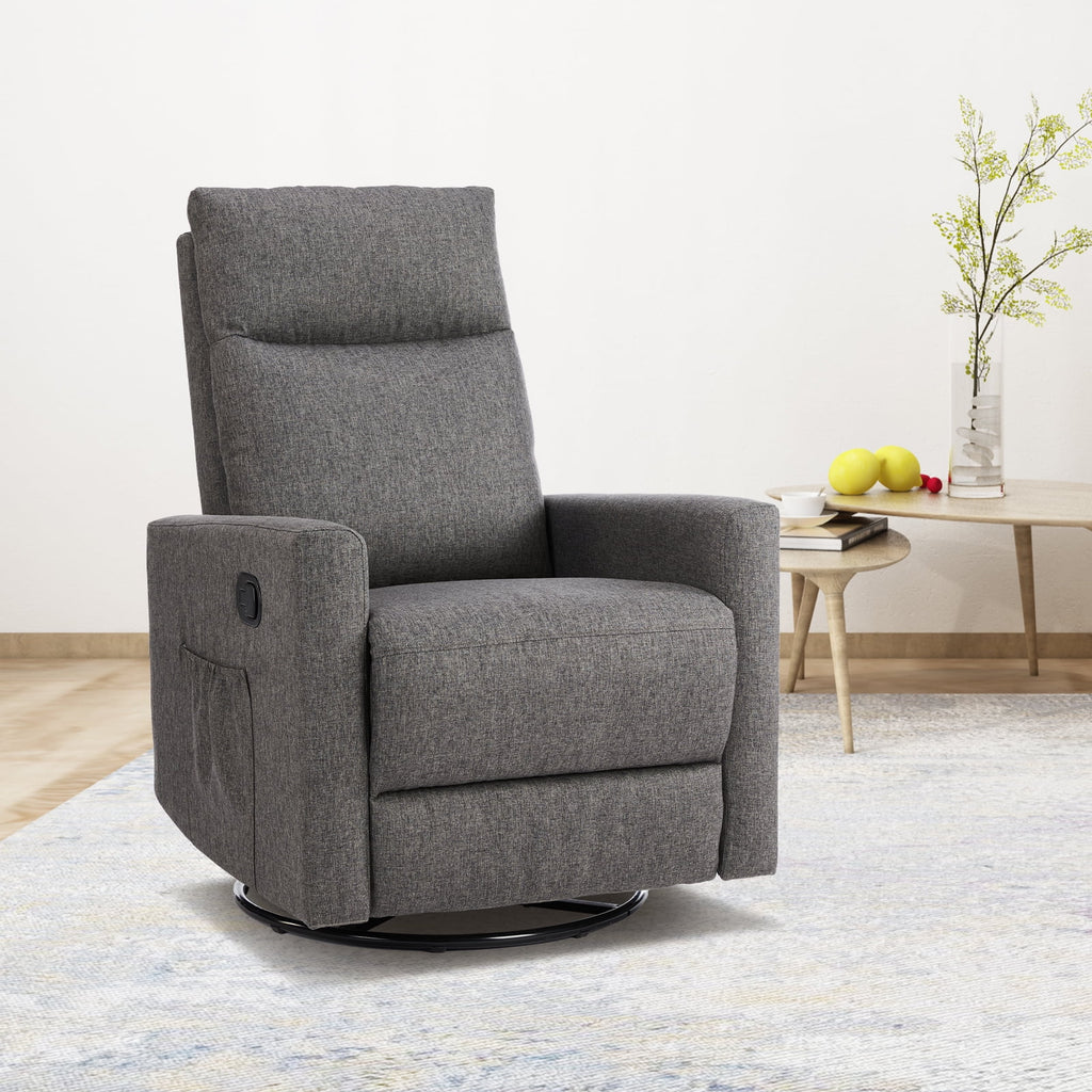 Recliner Message Chair with Footrest, Swivel Rocking Glider, High Back Upholstered Deep Seat for Living Room, Grey