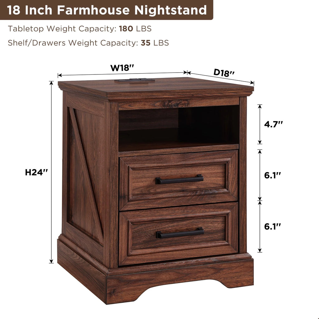 ACCOHOHO Nightstands Set of 2 with Charging Station, Rustic End Table with 2 Drawers Farmhouse Side Table with 3-tier Storage for Bedroom Living Room, White