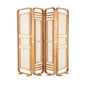 DecMode 79" x 70" Brown Teak Wood Handmade Foldable Partition 4 Panel Room Divider Screen with Woven Rattan Panels, 1-Piece