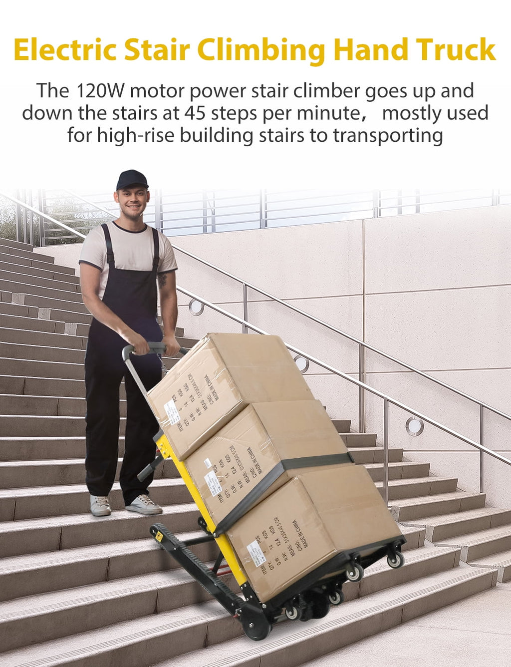 Rocita Electric Stair Climbing Truck, 441lb Load Heavy Duty Folding Stair Climber Dolly Moving Cart with 6 Wheels, Hand Truck Motor Battery Powered Truck