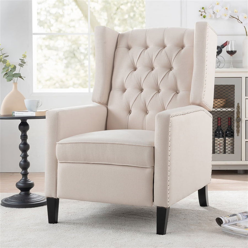 Triple Tree Modern Fabric Foam Wood Solid Print Nailhead Trim Accent Chair, Beige