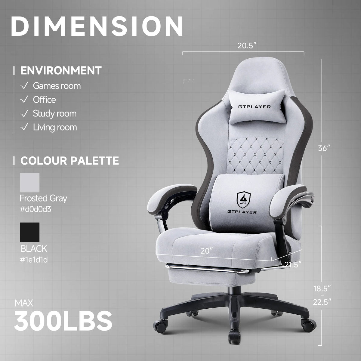 GTPLAYER Ergonomic High Back Pocket Spring Cushion Gaming Chair with Footrest & Linkage Armrests, Black