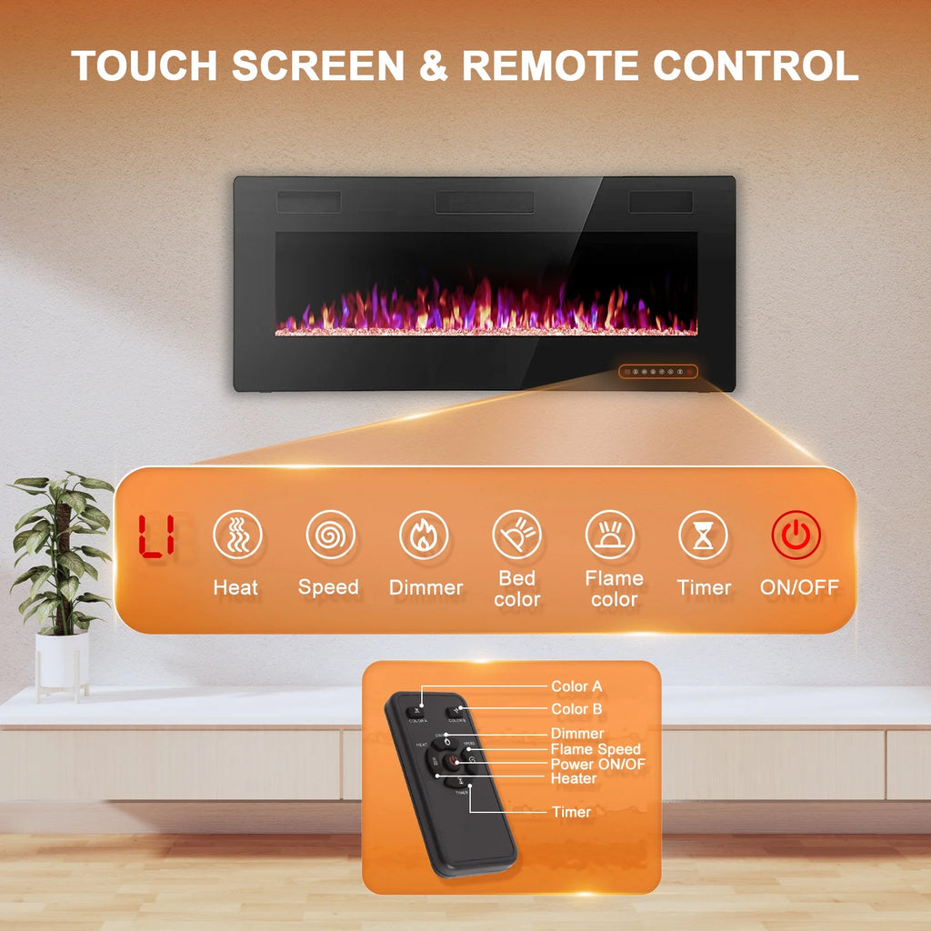 KISSAIR 60�� Indoor Electric Fireplace Ultra Thin Fireplace, Wall Mounted Recessed Fireplace with Multiple Colors