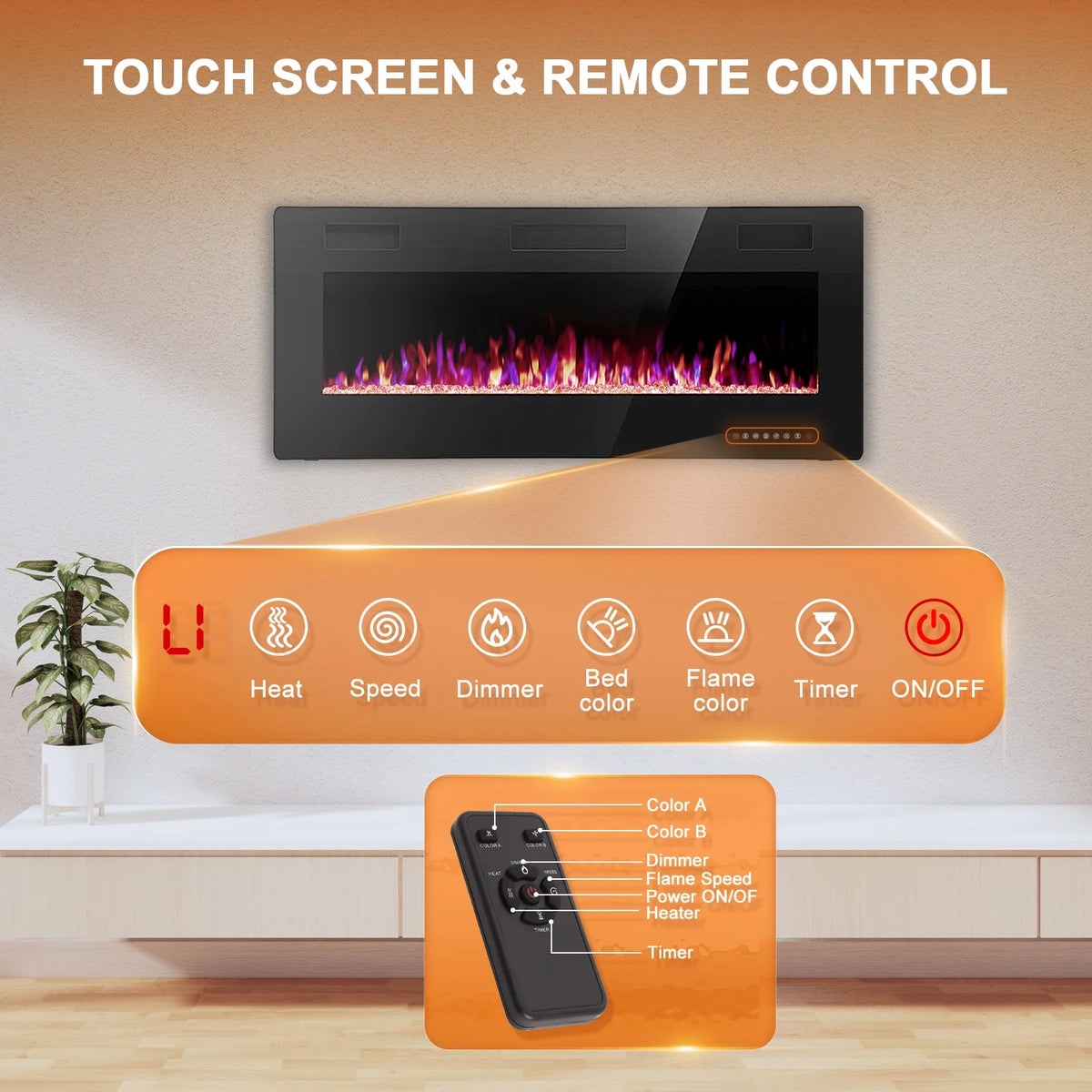 KISSAIR 60�� Indoor Electric Fireplace Ultra Thin Fireplace, Wall Mounted Recessed Fireplace with Multiple Colors