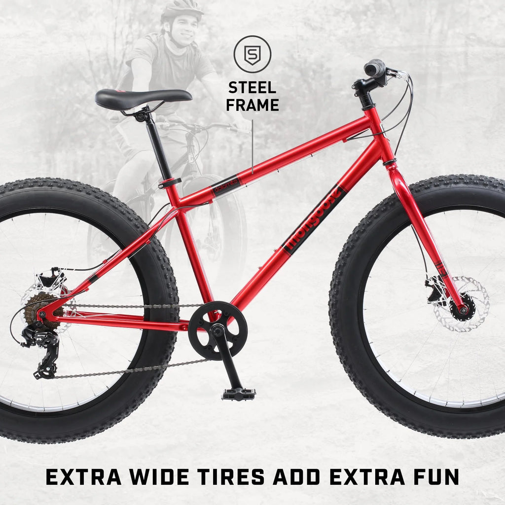 Mongoose Dolomite Adult Fat Tire Mountain Bike, 26-Inch Wheel, Red