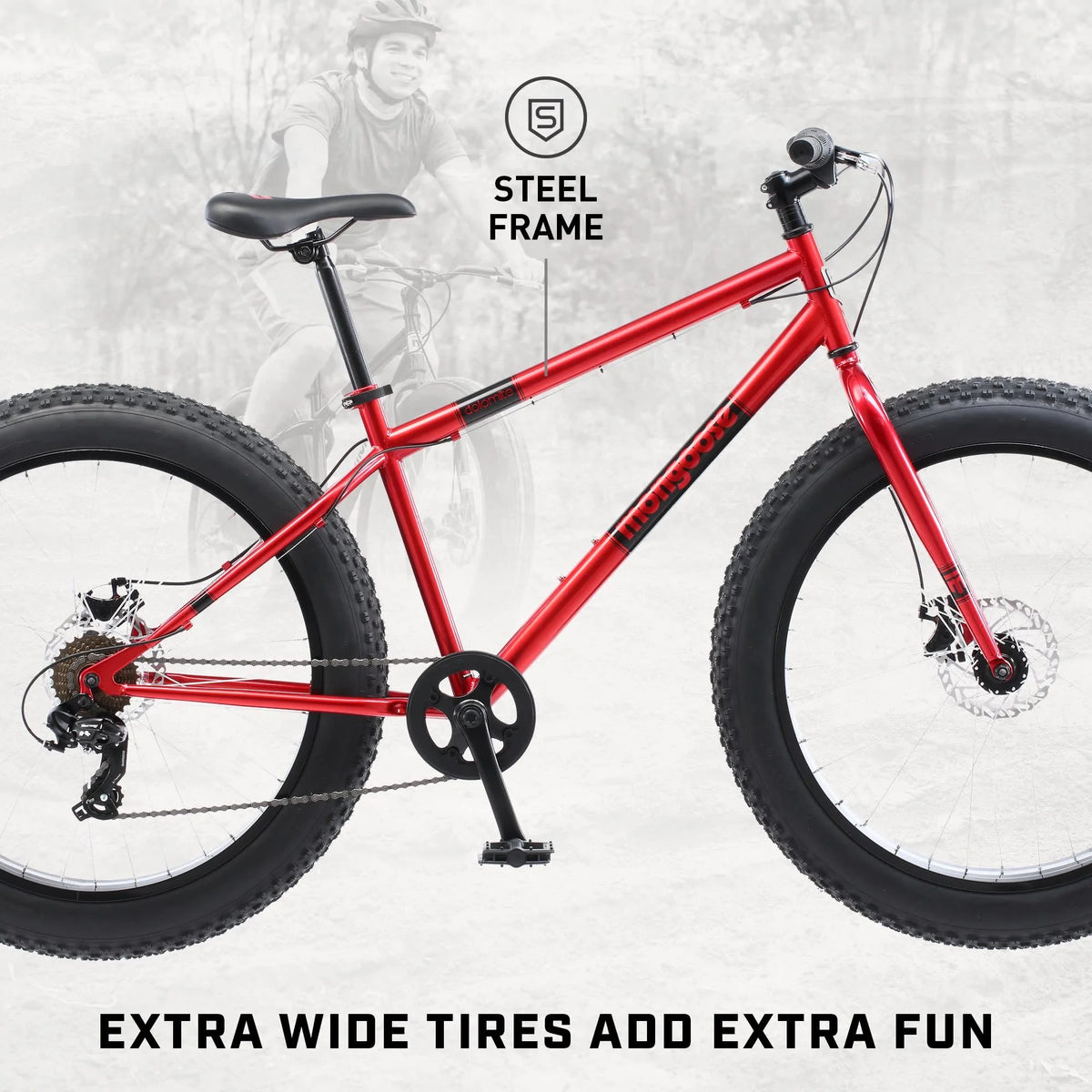 Mongoose Dolomite Adult Fat Tire Mountain Bike, 26-Inch Wheel, Red