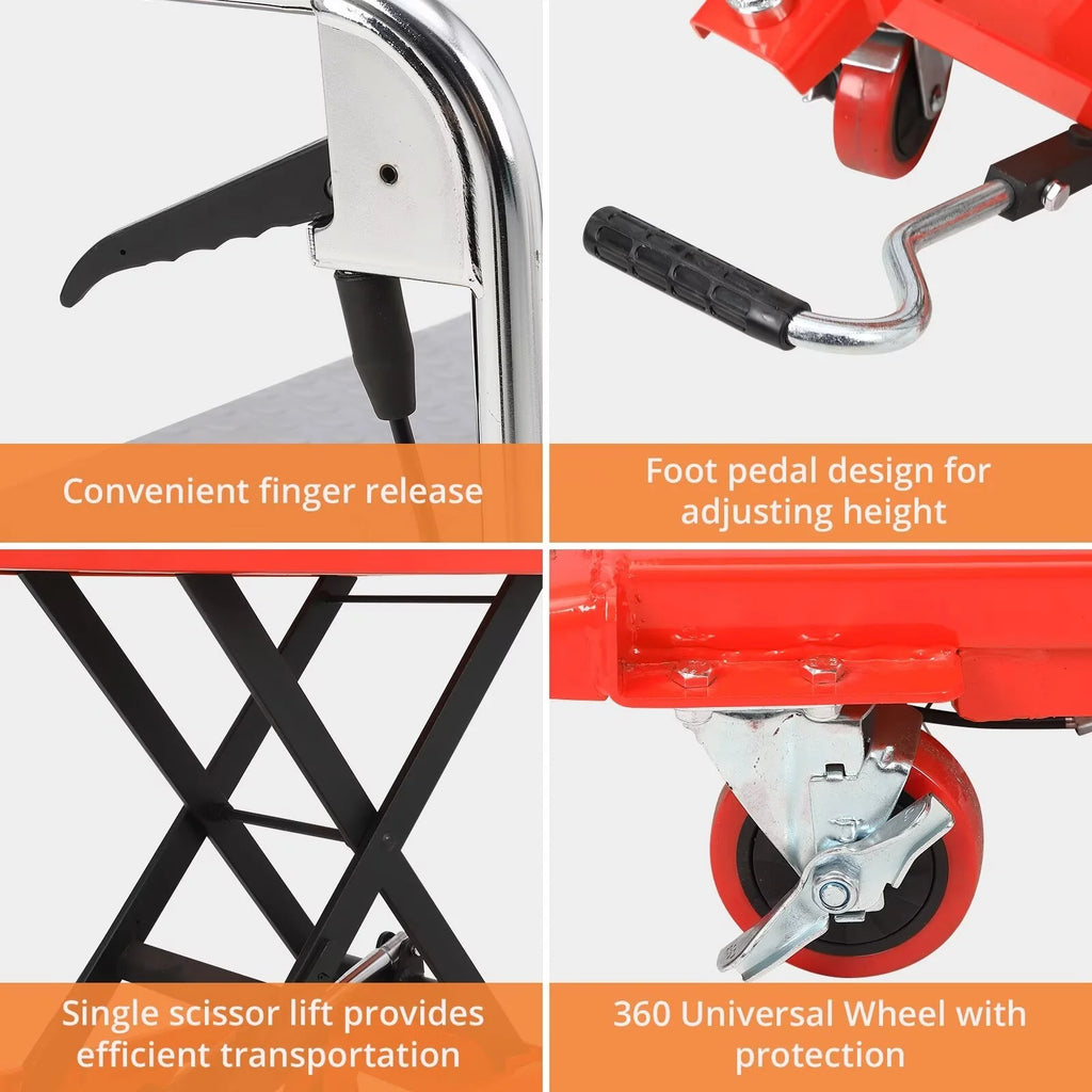 Hydraulic Lift Table Cart, 500lbs Capacity 59" Lifting Height, Single Scissor Lift Table Cart with 4 Wheels and Non-Slip Pad, Manual Elevating Cart for Material Handling Transportation