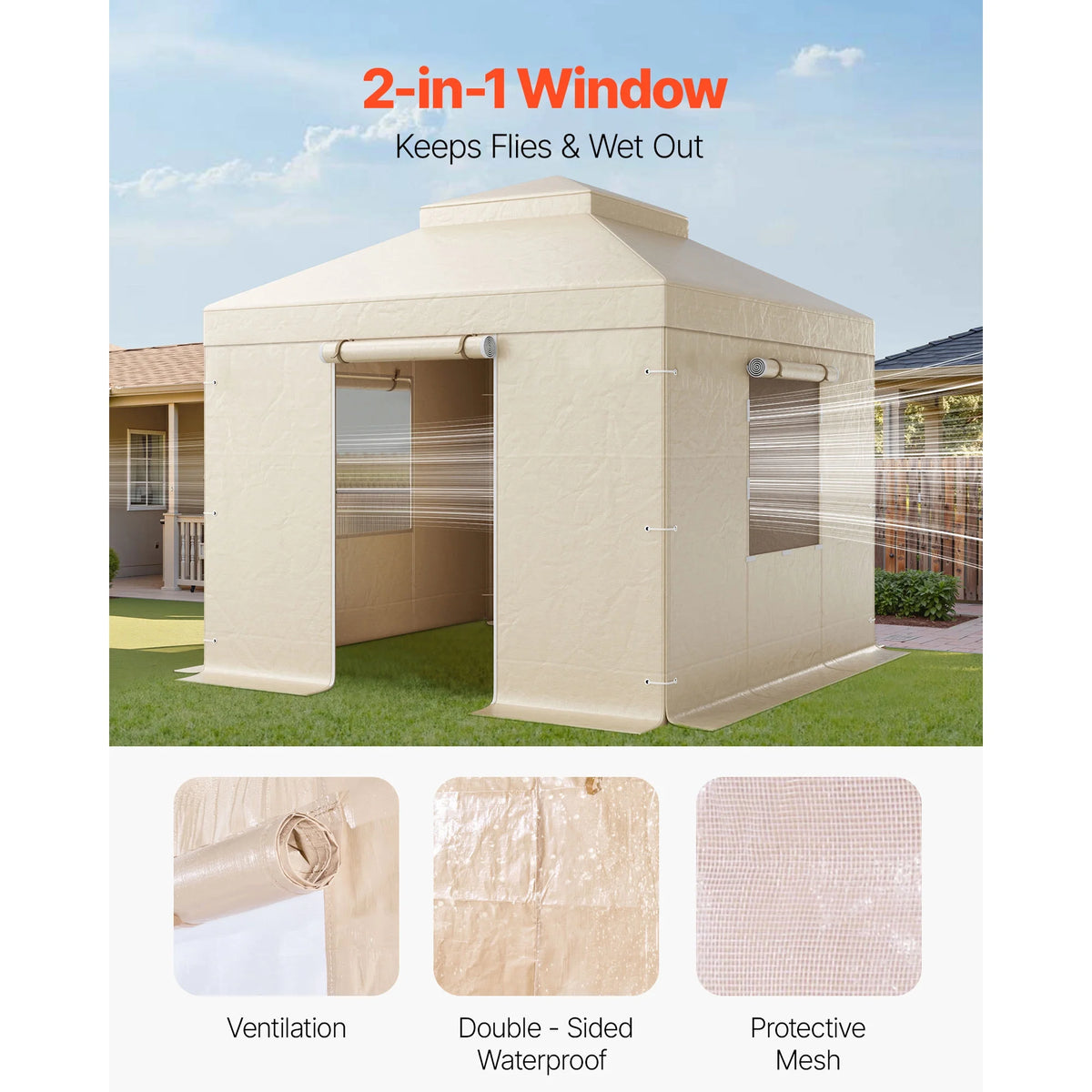 KFFKFF Winter Gazebo Cover for 10 x 10 ft Hardtop Gazebos, All-Weather Double-Tiered Cover with Sidewalls & Mesh Windows, Durable PE Enclosure for Outdoor Shelters, Gazebo Frame Not Included