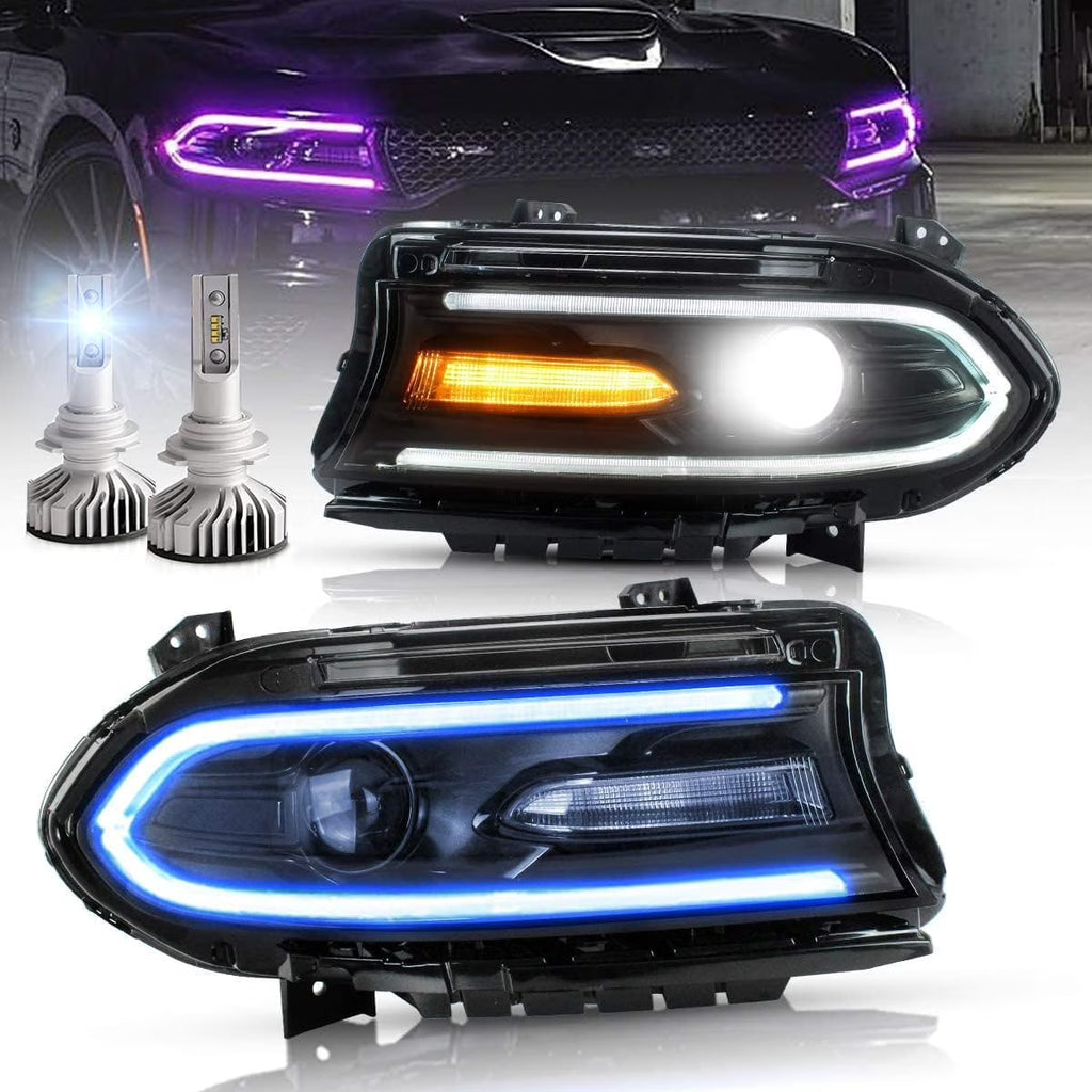 VLAND for Dodge Charger 2011 2012 2013 2014 Dual Beam Projector Headlights Replacement Assembly