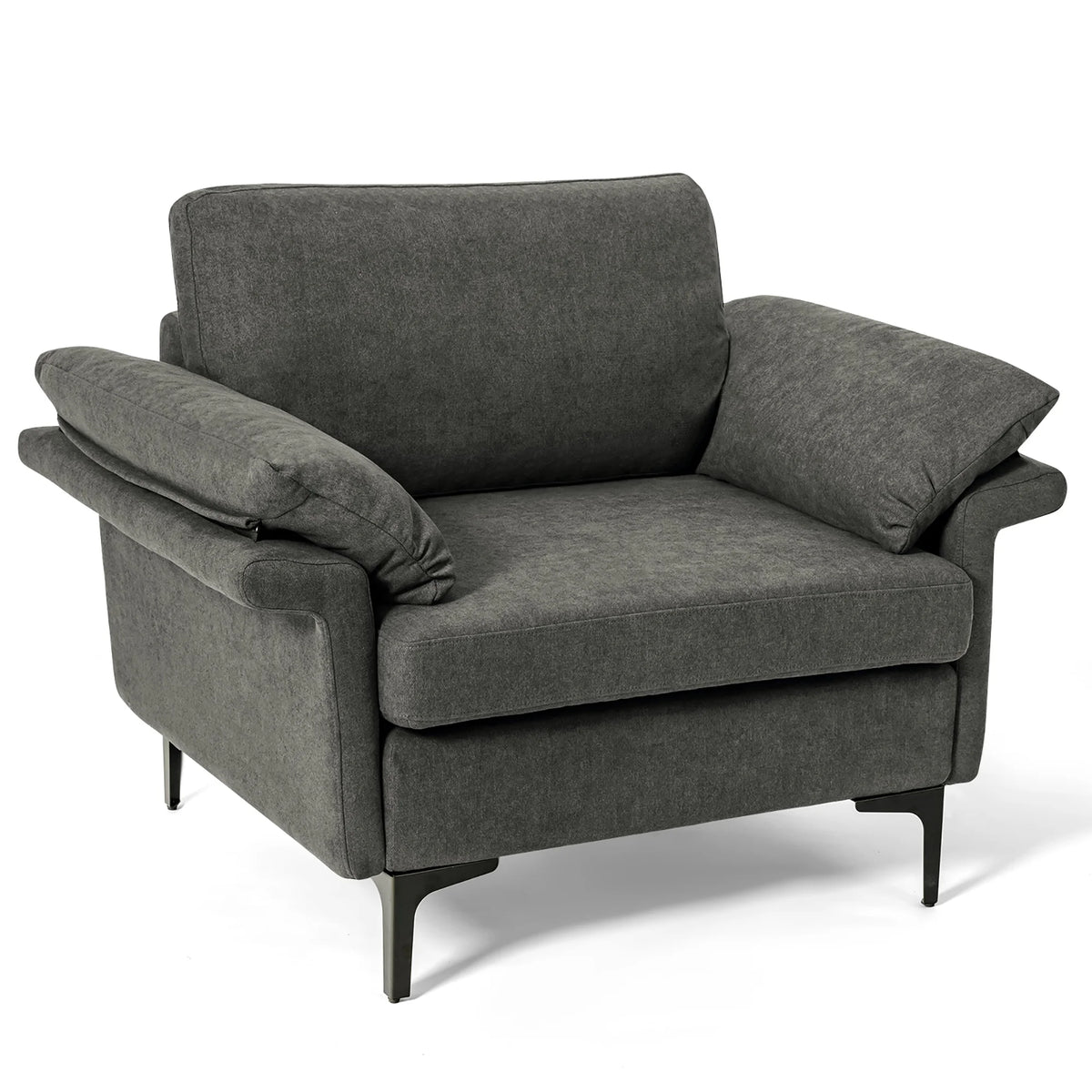 Costway Modern Linen Fabric Accent Armchair Upholstered Single Sofa w/ Metal Legs Grey