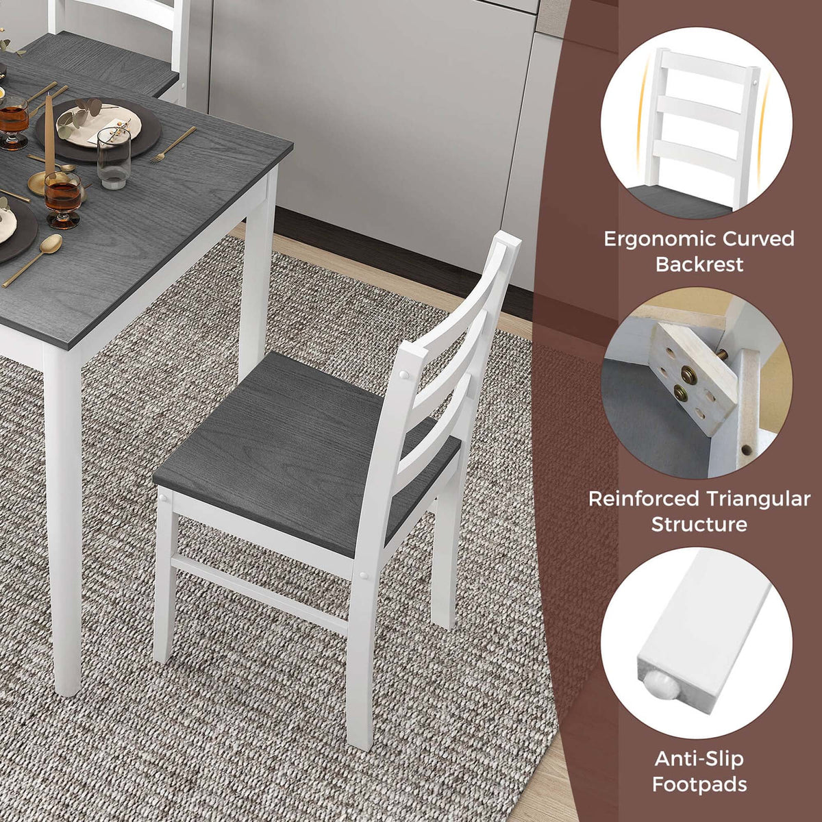 Costway 5-Piece Dining Set Solid Wood Kitchen Furniture with Rectangular Table & 4 Chairs