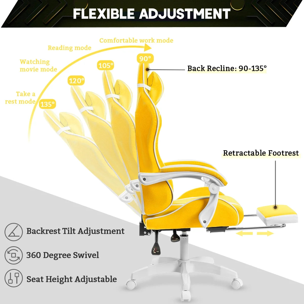 Gaming Chair with Massage Gamer Chair with 2D Armrests for Kids