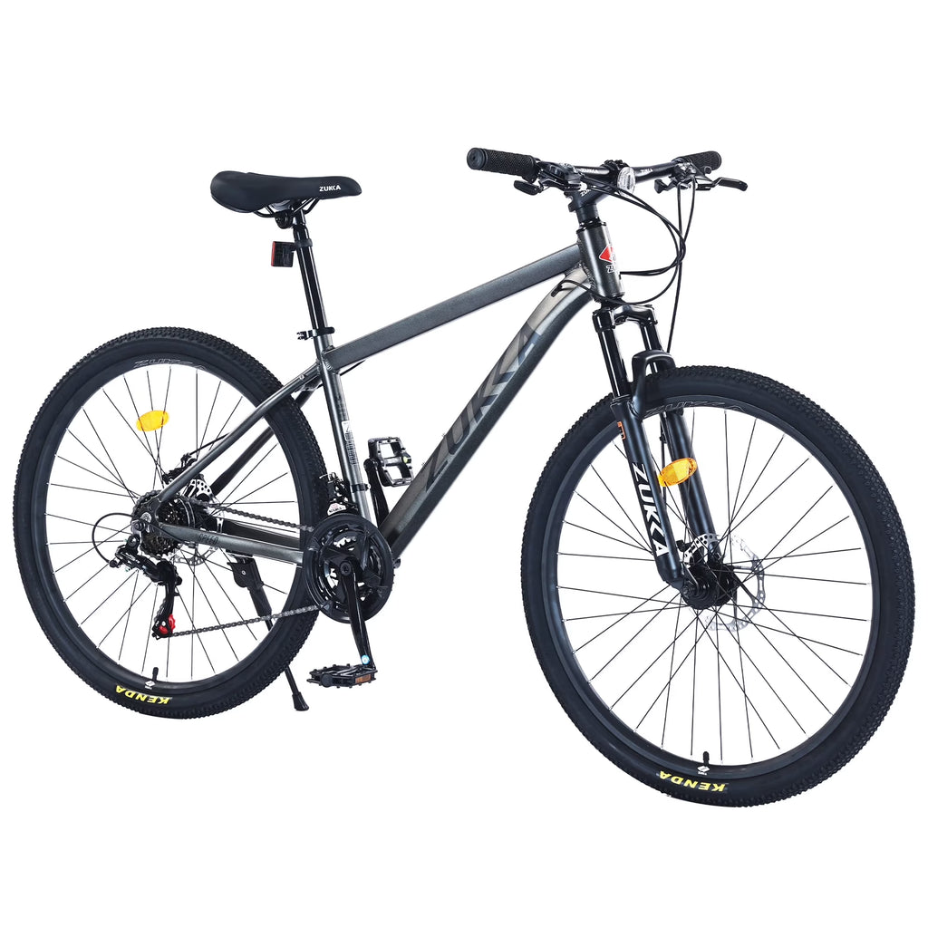 POVANLI  27.5 Inch Mountain Bike Adult Full Shimano 21 Speed Mountain Bike, Dual Disc Brake, Aluminum Frame Disc Brake, Front Suspension, Mountain biking for both men and women, Grey (Gift)