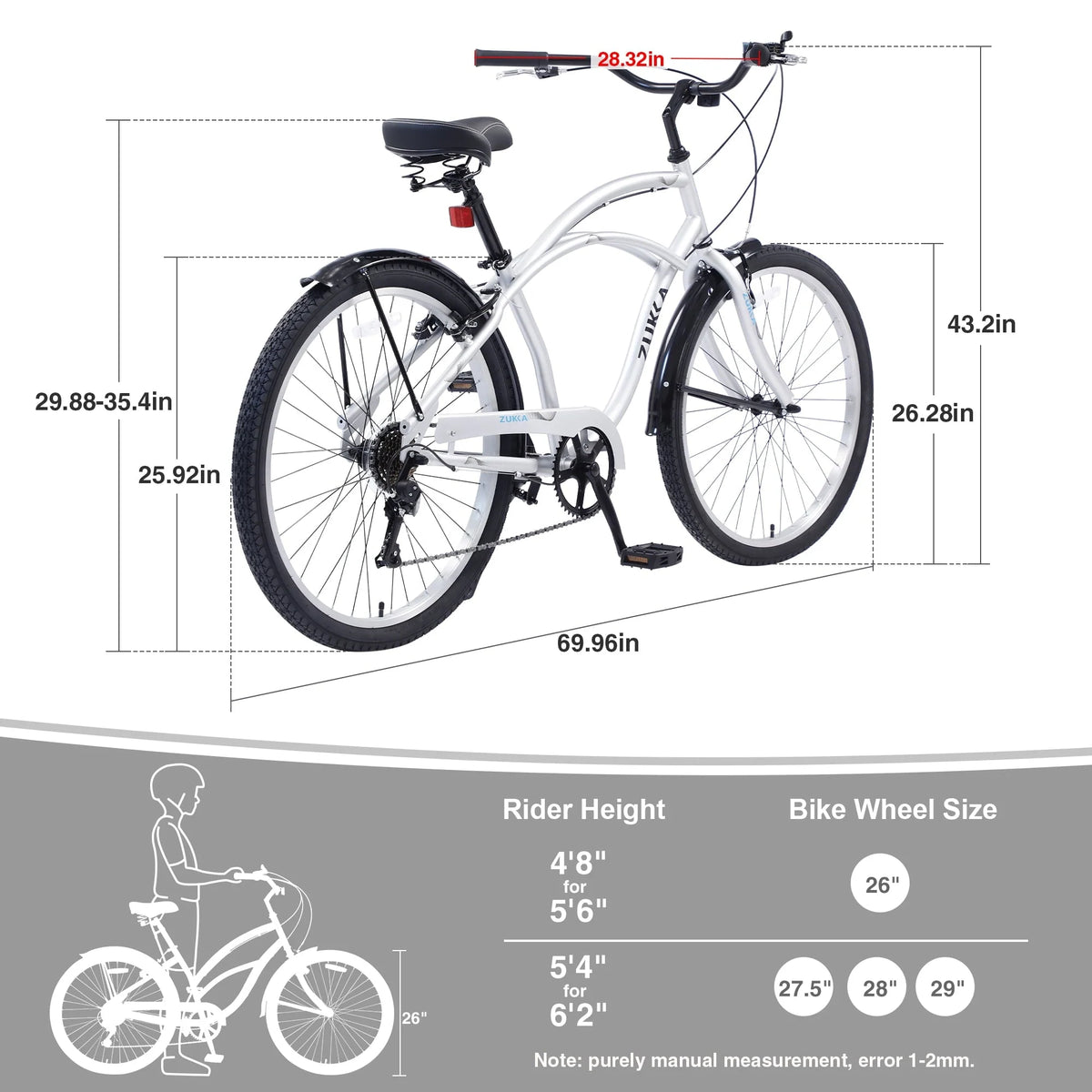 7 Speed Cruiser Bike for Men Women, 26 inch Adult Cruiser Bike, Silver