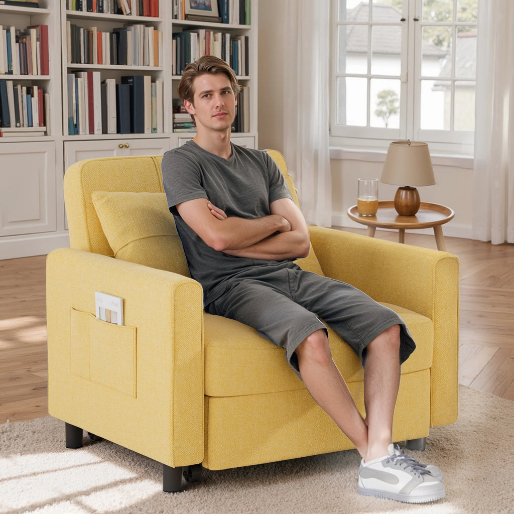 Sofa Bed, Lofka 3-in-1 Convertible Sleeper Sofa with Storage, Adjustable Backrest & Pull Out Function - Sleeper Chair for Small Space, Apartment, Dark Grey