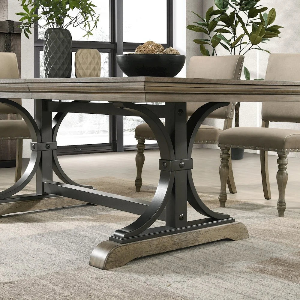 Birmingham Nailhead 6-Piece Table with Nail Head Bench Dining Set, Driftwood