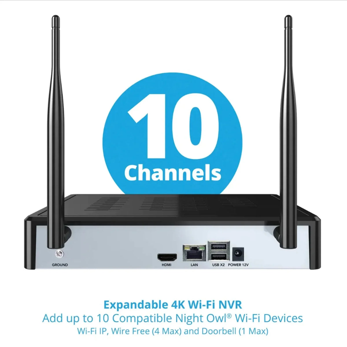 Night Owl 10 Channel 4K Bluetooth Wi-Fi NVR with 1TB Hard Drive and 4 Wi-Fi IP 4K Spotlight Cameras with 2-Way Audio and Audio Alerts and Sirens