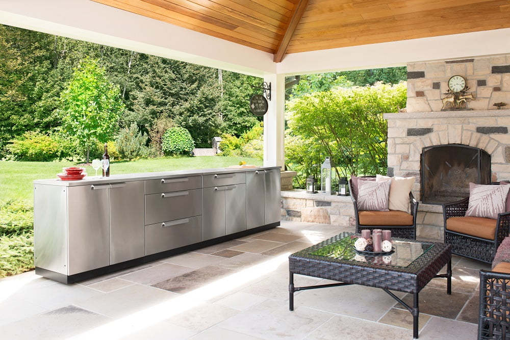 NewAge Products Outdoor Kitchen 4 Piece Cabinet Set in Stainless Steel with Countertop and Covers