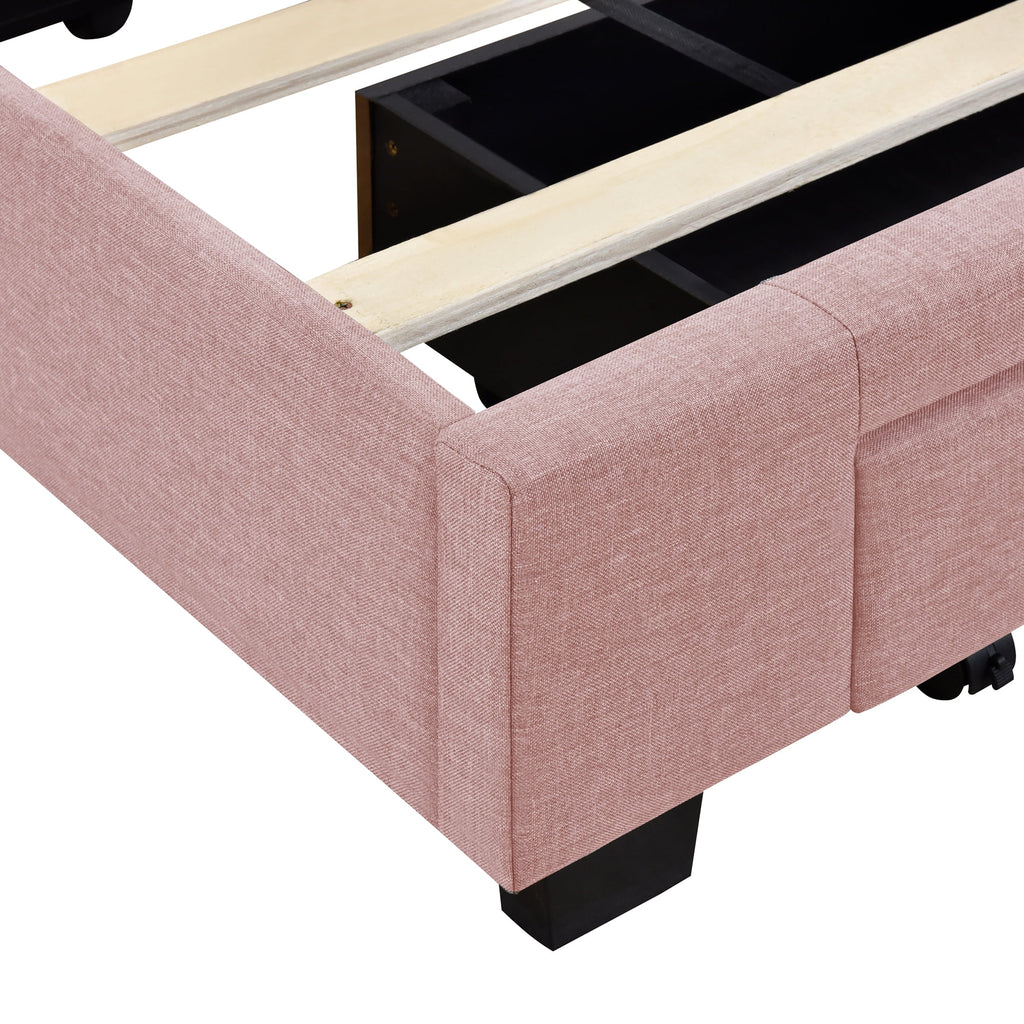 Sesslife Queen Bed Frame with Storage, New Upgraded Linen Upholstered Platform Bed with 3 Drawers, Queen Size Storage Bed with Headboard and Wooden Slats, No Box Spring Needed, Holds 500lbs, Beige