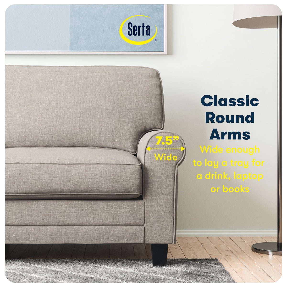 Serta Copenhagen 73" Rolled Arm Sofa with Removable Covers Light Gray