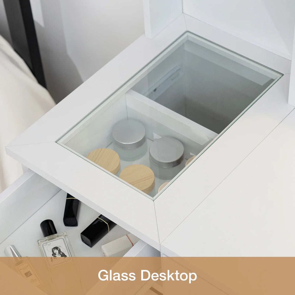 Hommpa Vanity Desk, Makeup Vanity with LED Lighted Mirror Vanity with Glass Top Drawers Vanity Table with Charging Station for Girls Bedroom Large Storage Cabinet Shelves, White