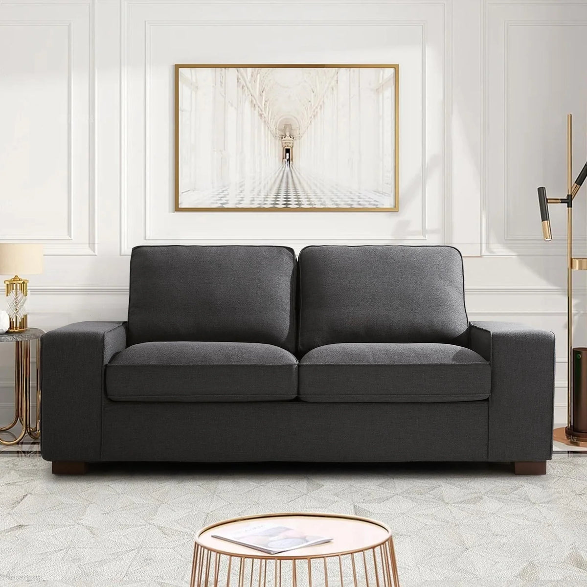 88.58" Modern loveseat Sofas Living Room,Couches Love Seat with Wood Frame for Bedroom, Office, Apartment, Dorm, Studio /Easy, Tool-Free Assembly（Beige）