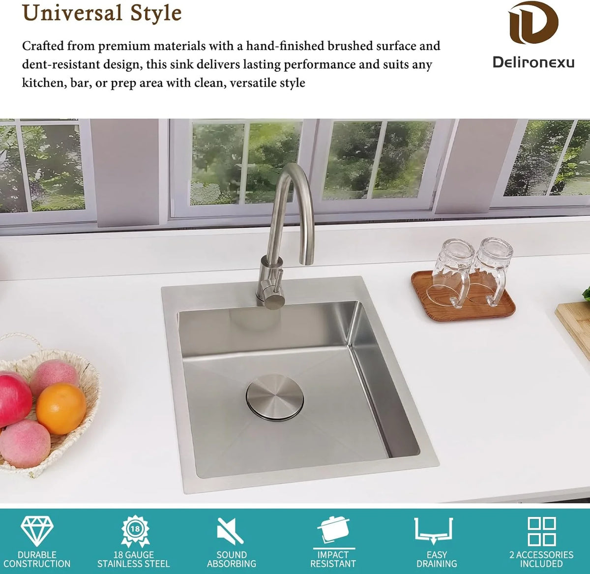 17 Inch Bar Sink Drop In �C  Small Kitchen Sink, Modern 18 Gauge Stainless Steel sink with Brushed Finish, 17"x19"x6" Single Bowl kitchen Sinks for RV, Prep, and Outdoor Use