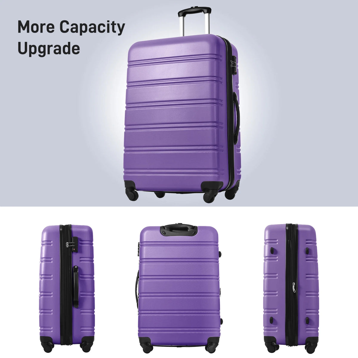 3 Piece ABS Luggage Set, Luggage with Spinner Wheel & TSA  20/24/28 inch, Purple