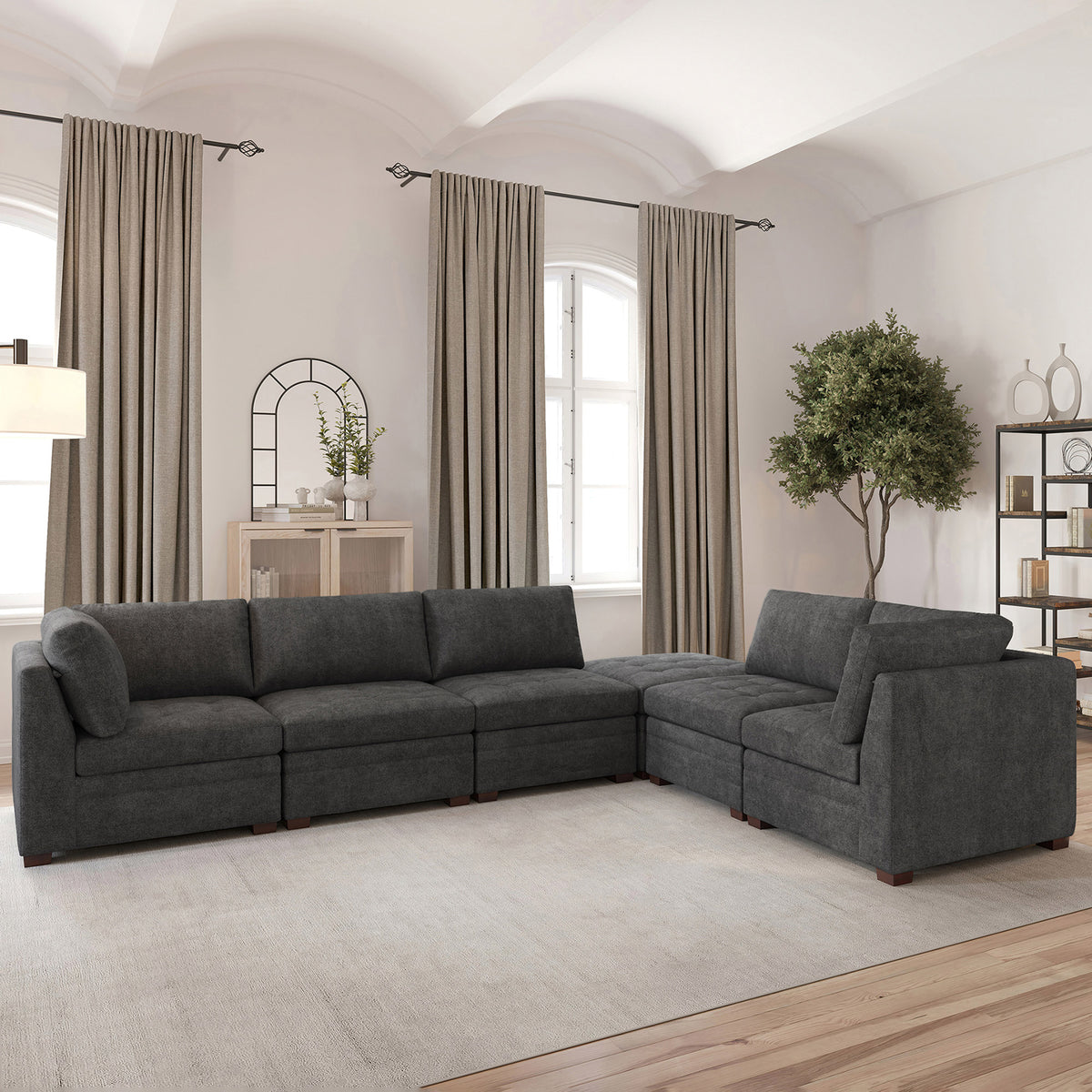 Thomasville Tisdale Modular Sectional 6-piece Dark Gray with Storage Ottoman