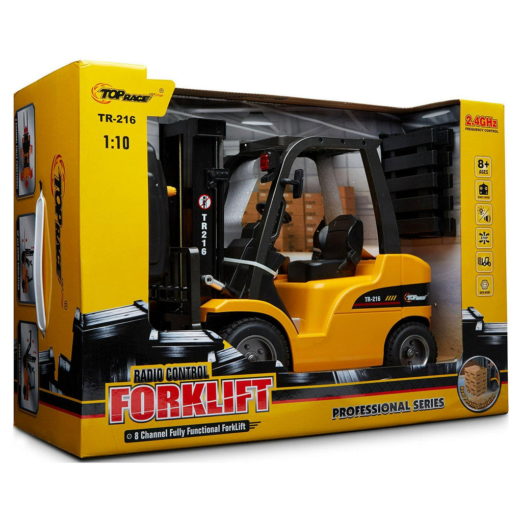 Top Race Jumbo Remote Control Forklift Toy - 13″ Tall. 8 Channel Full Functional RC Forklift for Boys - Heavy Metal Construction. High Powered Motors. 1:10 Scale - TR-216