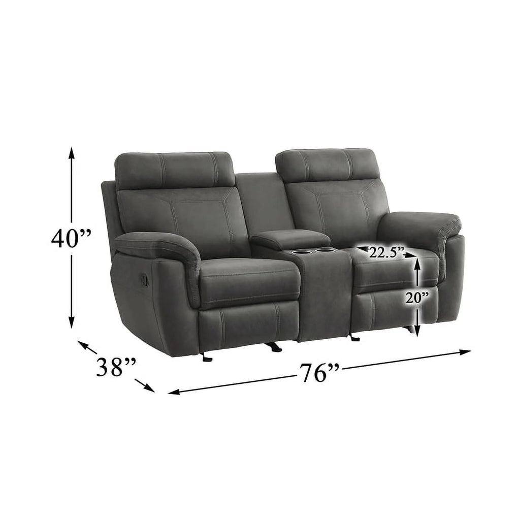 Lexicon Clifton 76" Microfiber Double Glider Reclining Love Seat in Gray