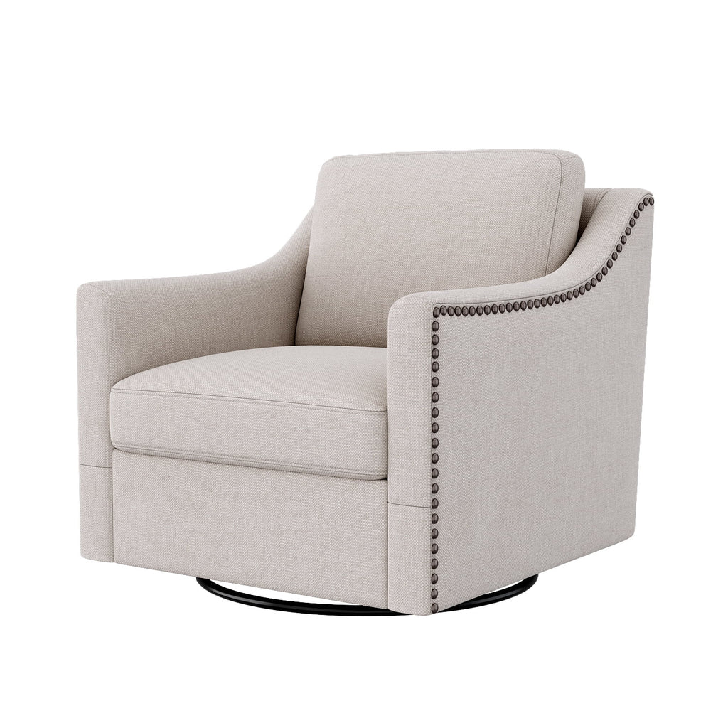 Swivel Accent Chair Armchair, 360�� Swivel Chair in Cotton Linen, Living Room Chairs with Wide Cusion and Curved Armrest, Comfy Barrel Sofa Reading Chairs for Bedroom, Small Spaces, Office, Grey