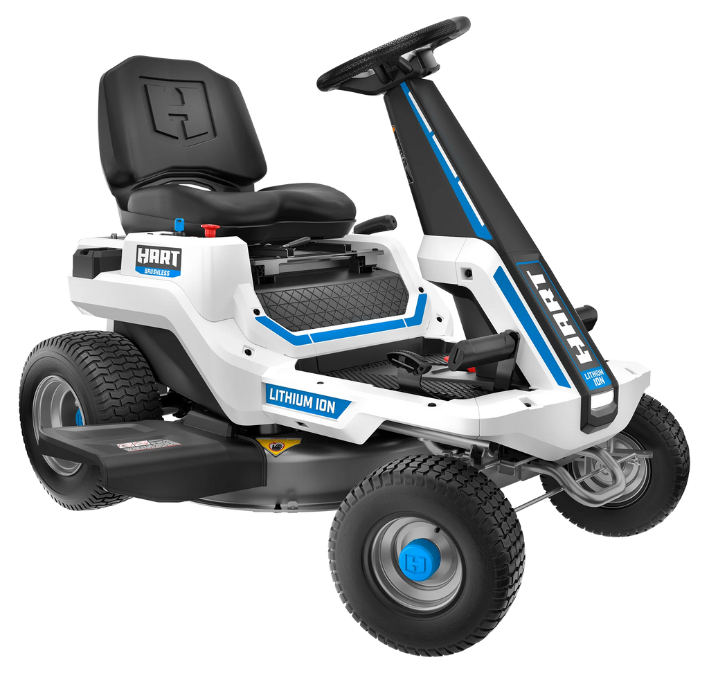 HART 80-Volt 30-inch Deck Lithium-Ion Riding Lawn Mower Kit, (1) Super Charger