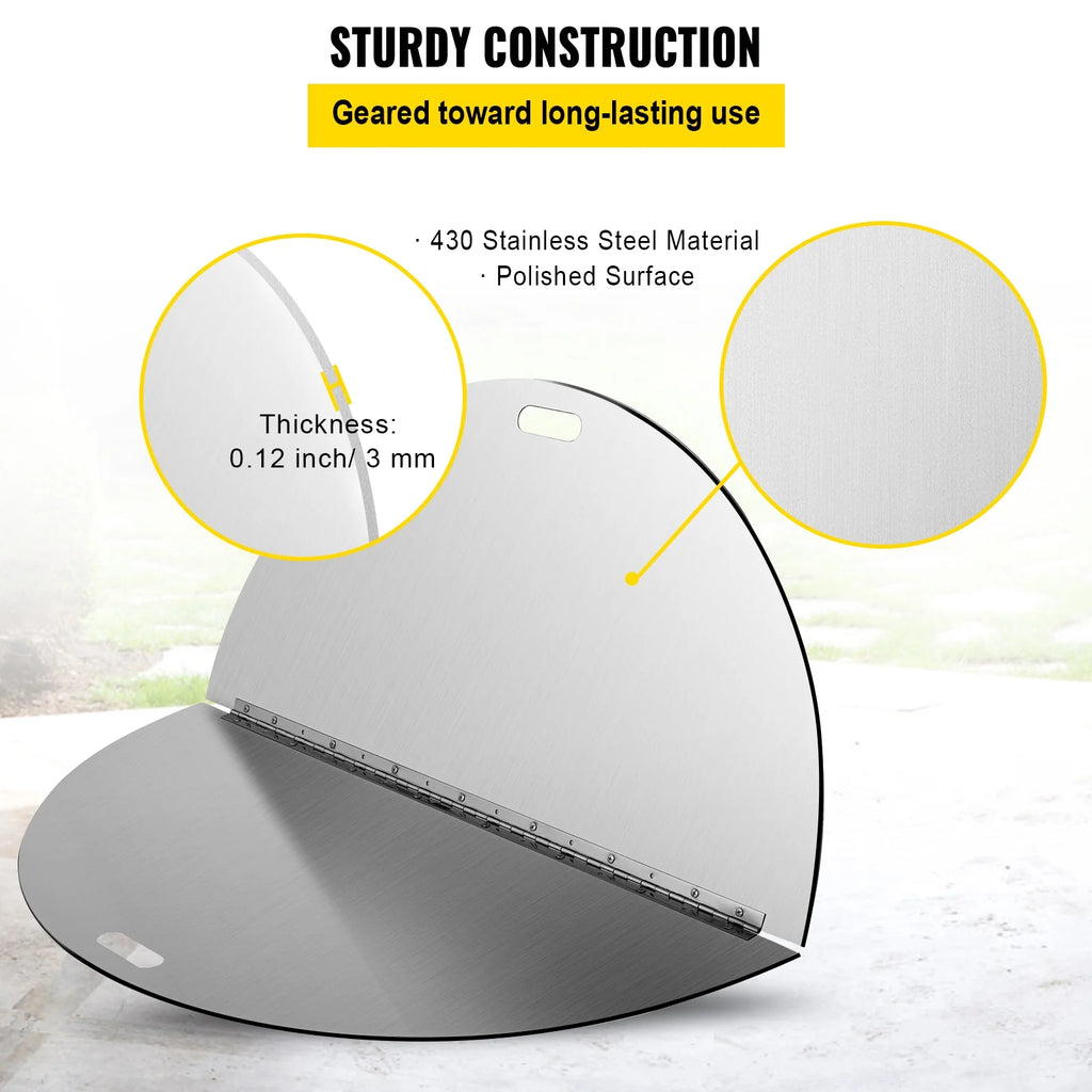 BENTISM Fire Pit Lid Round 40 Inch Foldable Fire Pit Ring Snuff Cover 430 Stainless Steel Fire Pit Spark Screen Cover 3mm Thickness