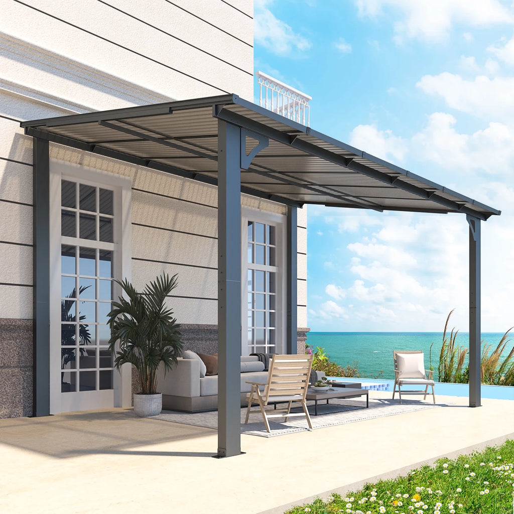 AECOJOY 10' x 14' Hardtop Gazebo Outdoor Aluminum Pergola for Garden, Patio, Backyard-Gray