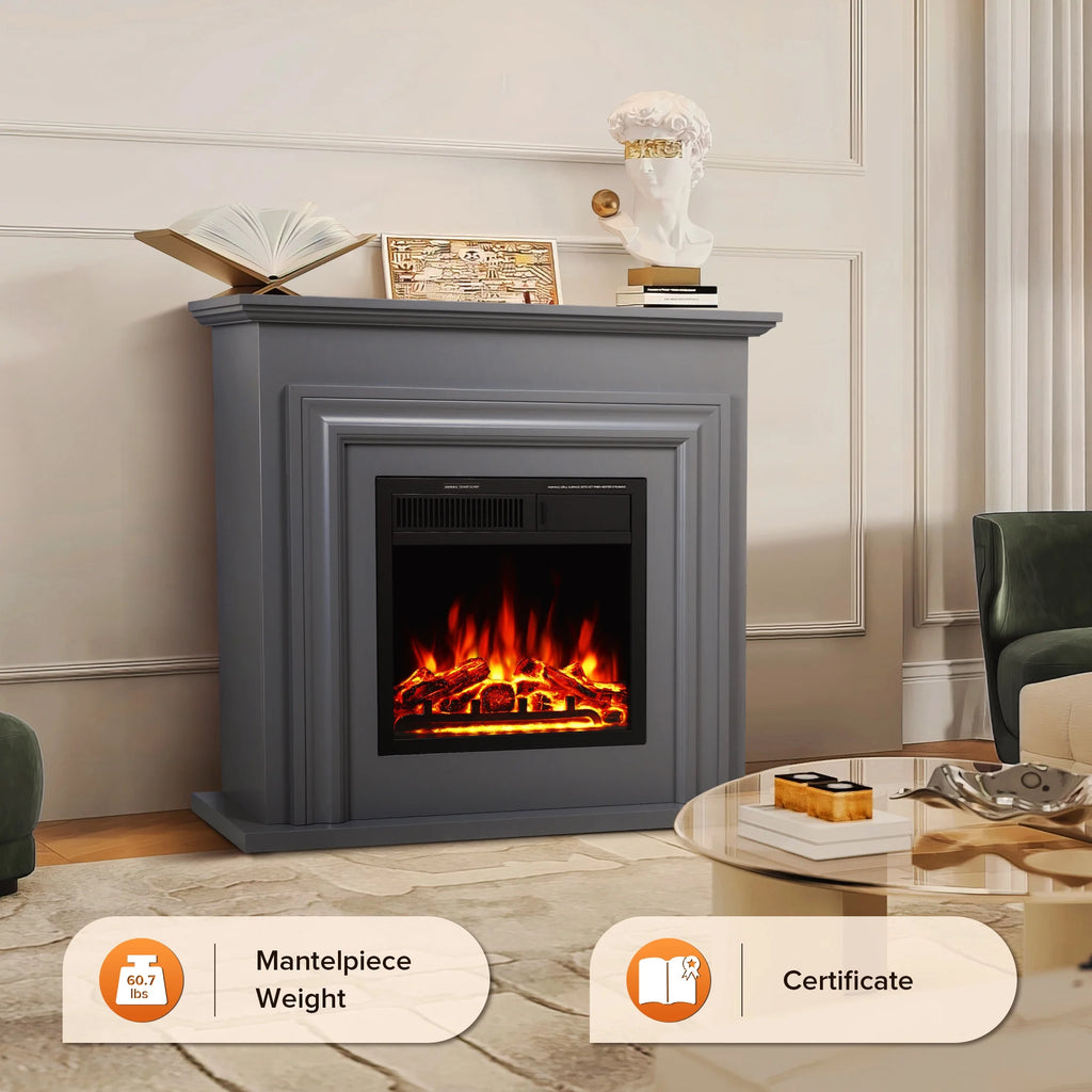 Electactic Electric Fireplace, Free Standing Fireplace, with Remote Control, Adjustable LED Flame, 750W/1500W -��White��