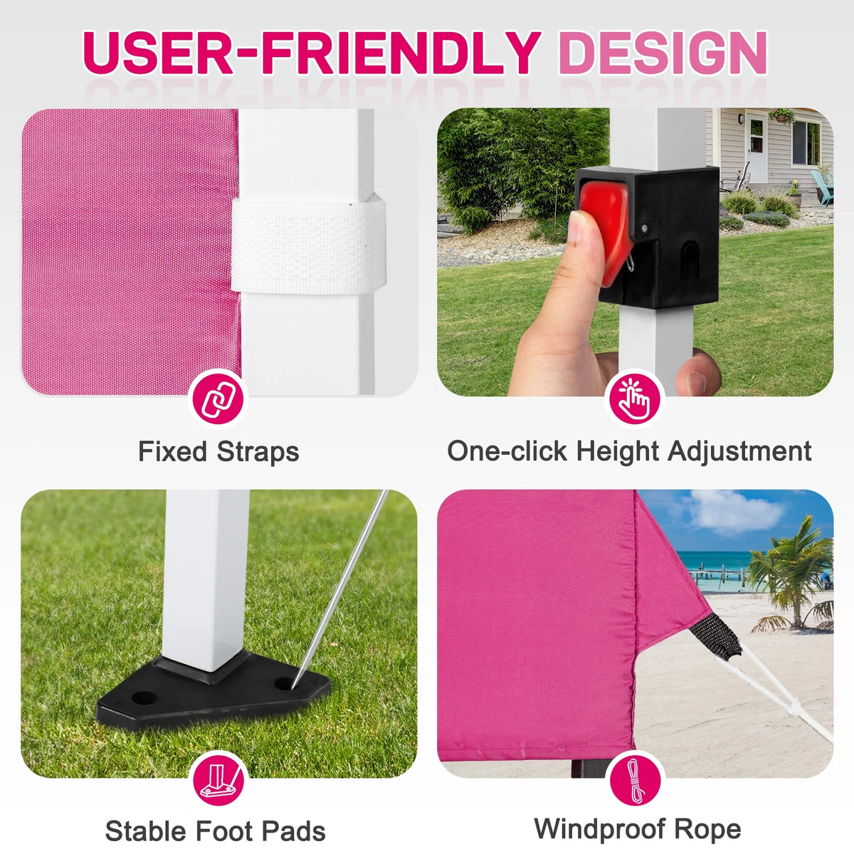 Ktaxon 10x10 Ez Pop Up Canopy Tent,Outdoor Sun Shade Shelter,Outdoor Gazebo,One Push Setup with Sidewalls,1 Roller Bag,4 Sandbags,UPF50+ - Pink
