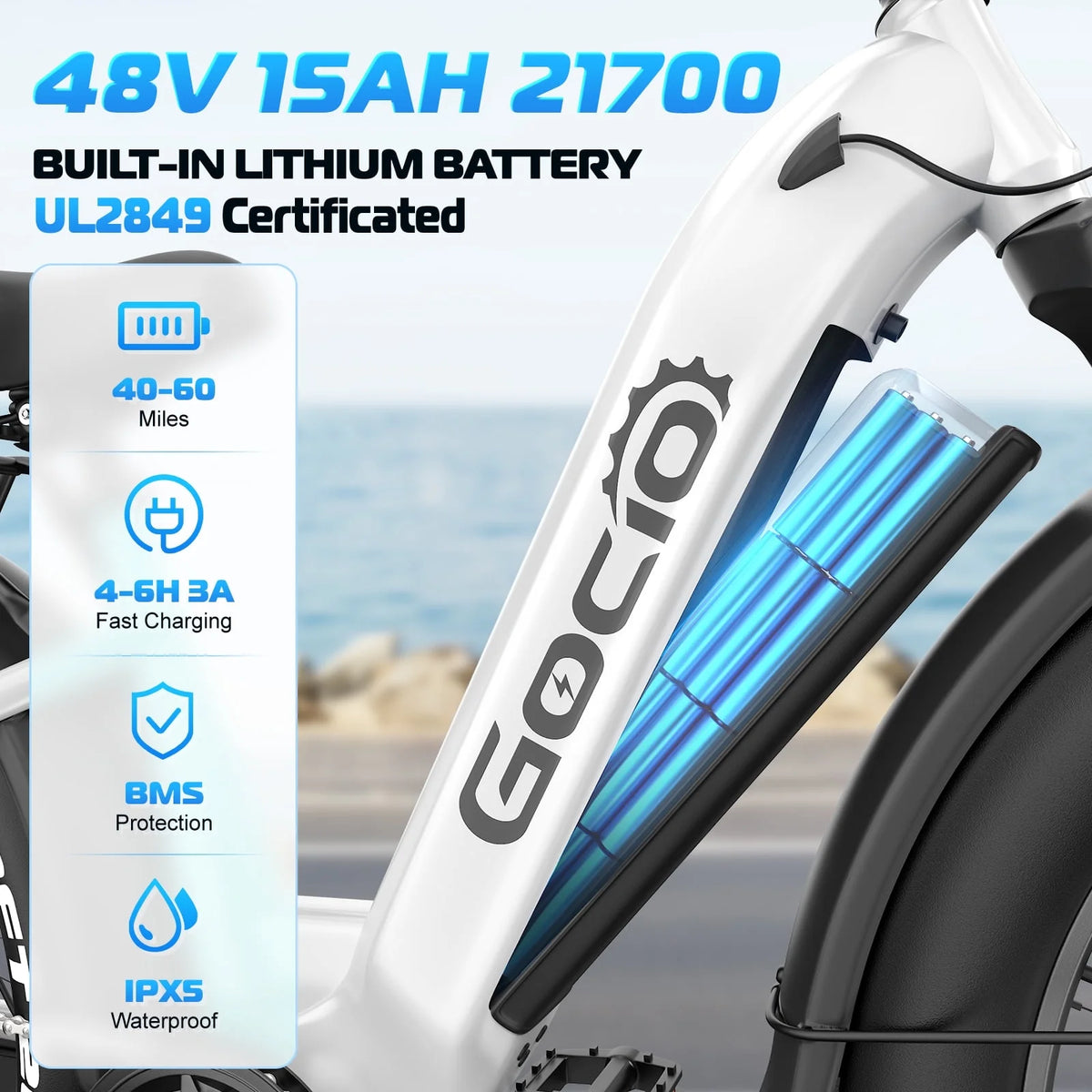 Gocio Electric Bike for Adults, 26" Fat Tire E-Mountain Bike, 1350W Peak Motor 48V 15Ah Battery, 22MPH 7-Speed Ebike for off Road, UL 2849
