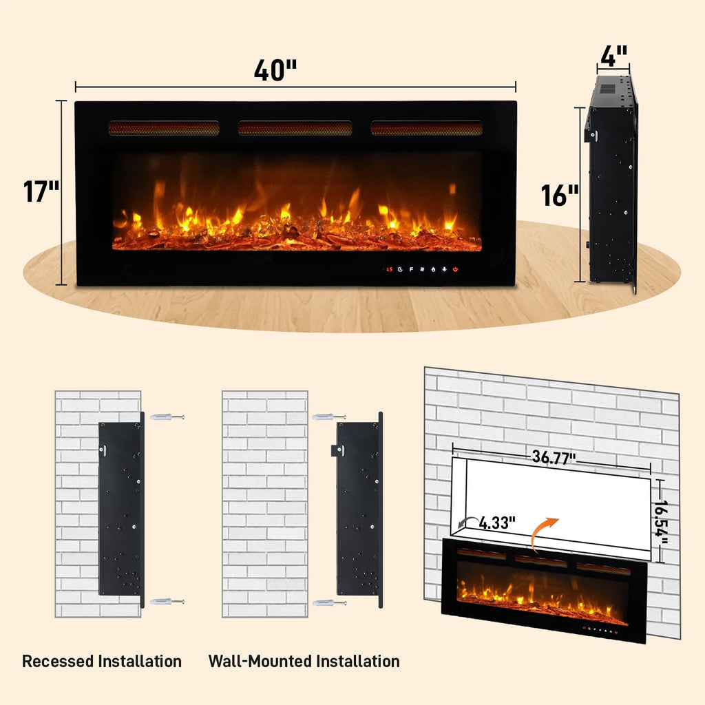 Ktaxon 30" Electric Fireplace, Freestanding/Inserts/Wall Mounted Fireplace Heater with Remote Control, 12 Adjustable Flame Colors, Log & Crystal, 8H Timer for Living Room, Bedroom