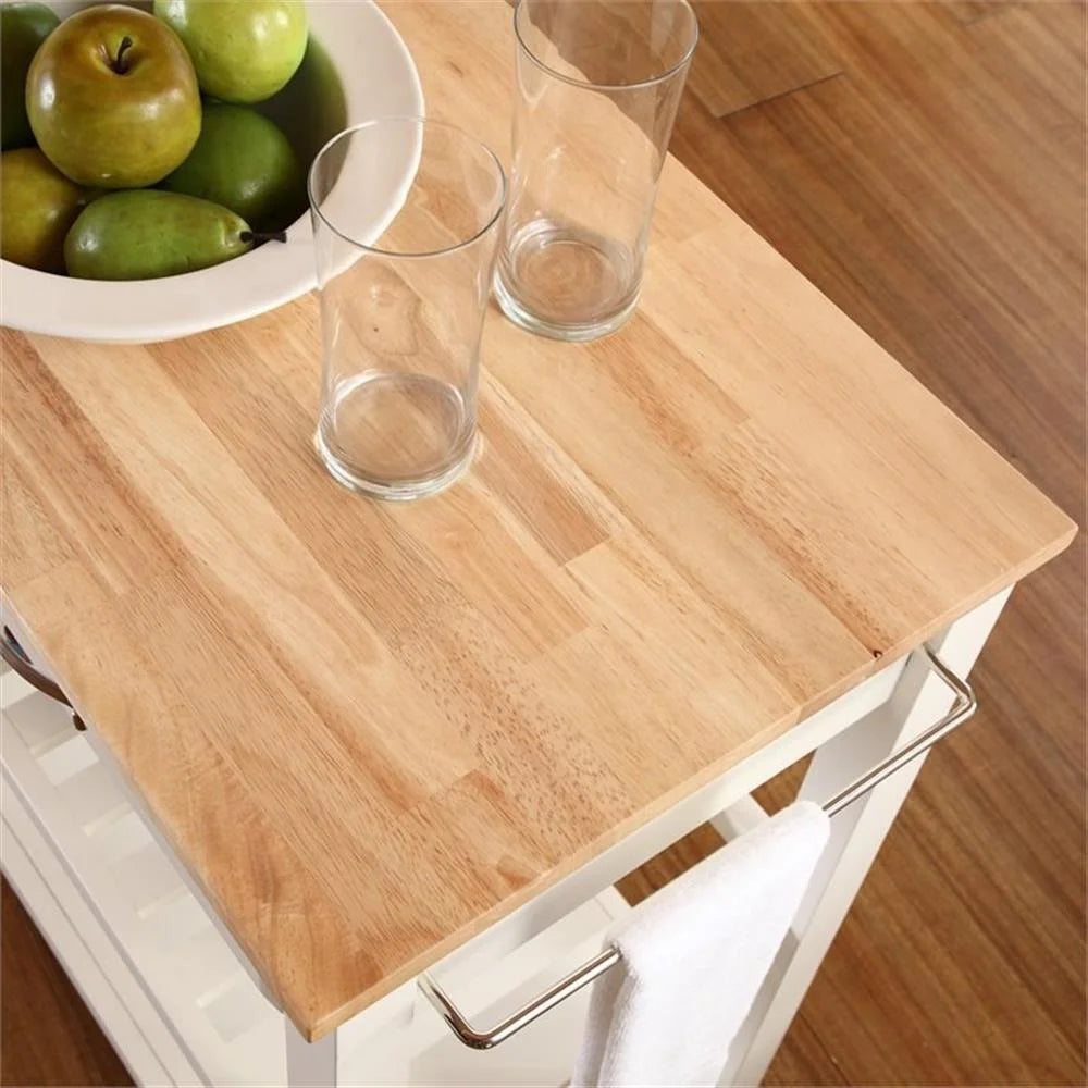 Bowery Hill 2-Drawer Wood Kitchen Cart Island in White/Natural