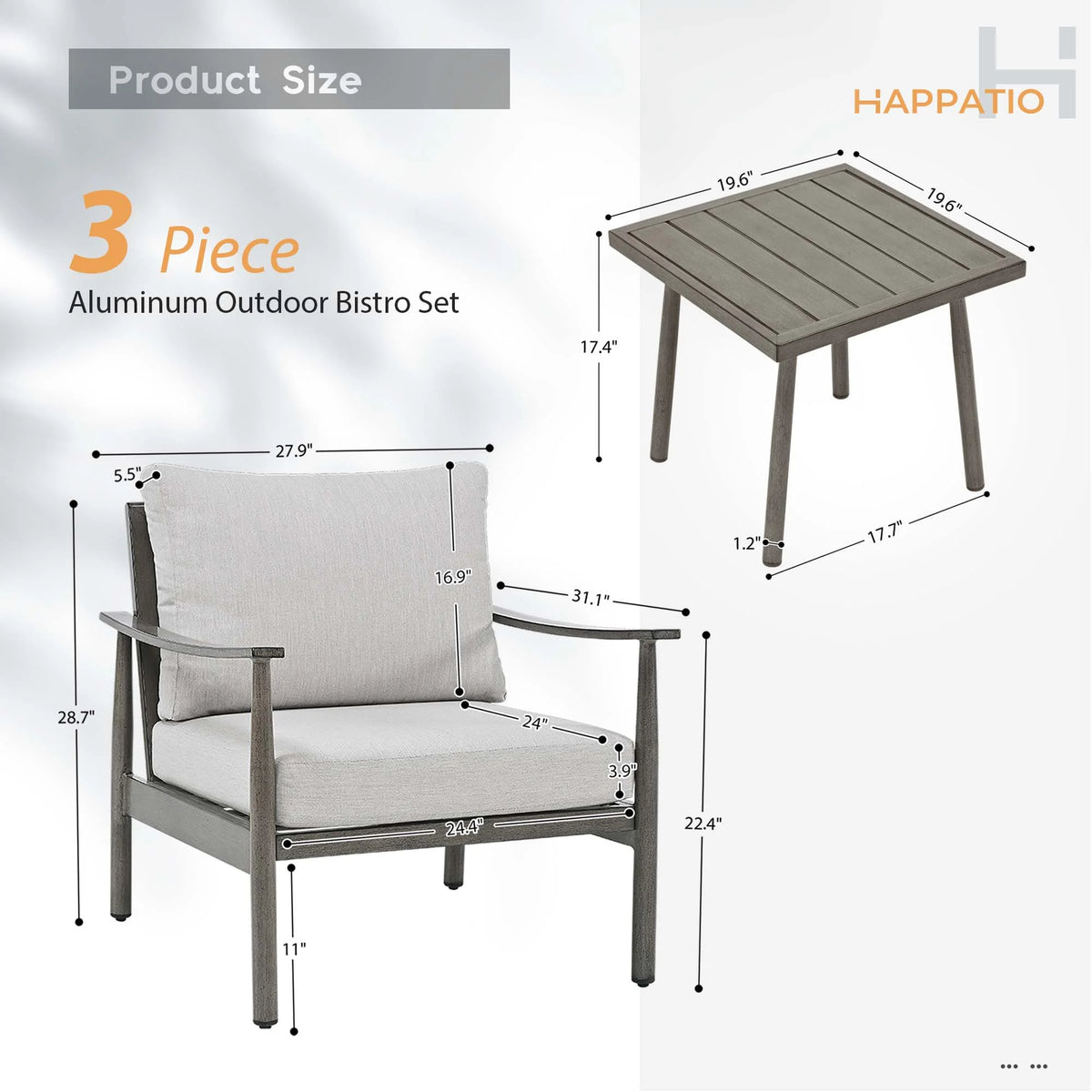 HAPPATIO Aluminum Outdoor Furniture Set - 5 Pieces Patio Furniture Set Includes 1 Side Table, 2 Swivel Chairs and 2 Ottomans with Thick Cushion, Patio Conversation Set for Backyard Poolside (Grey)