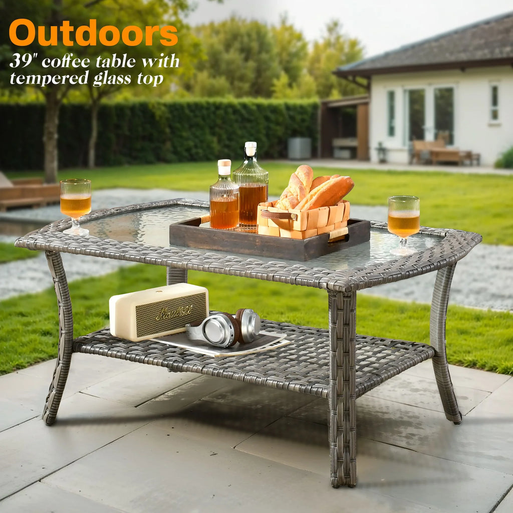 Vcatnet 4 Pieces Outdoor Patio Furniture All-weather Wicker Conversation Set with Coffee Table for Garden,Poolside,Gray