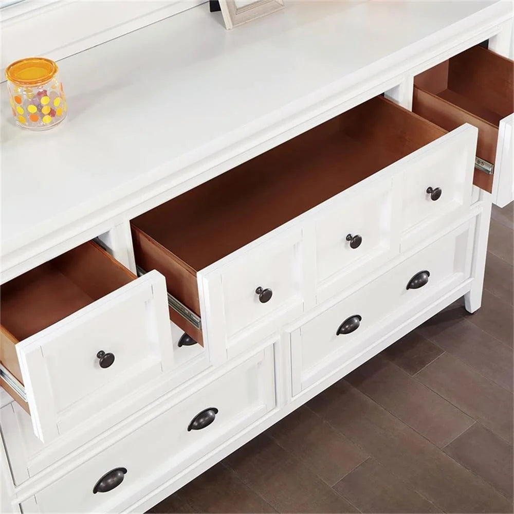 FOA Ender 5pc White Wood Bedroom Set - Full + 2 Nightstands + Dresser + Mirror